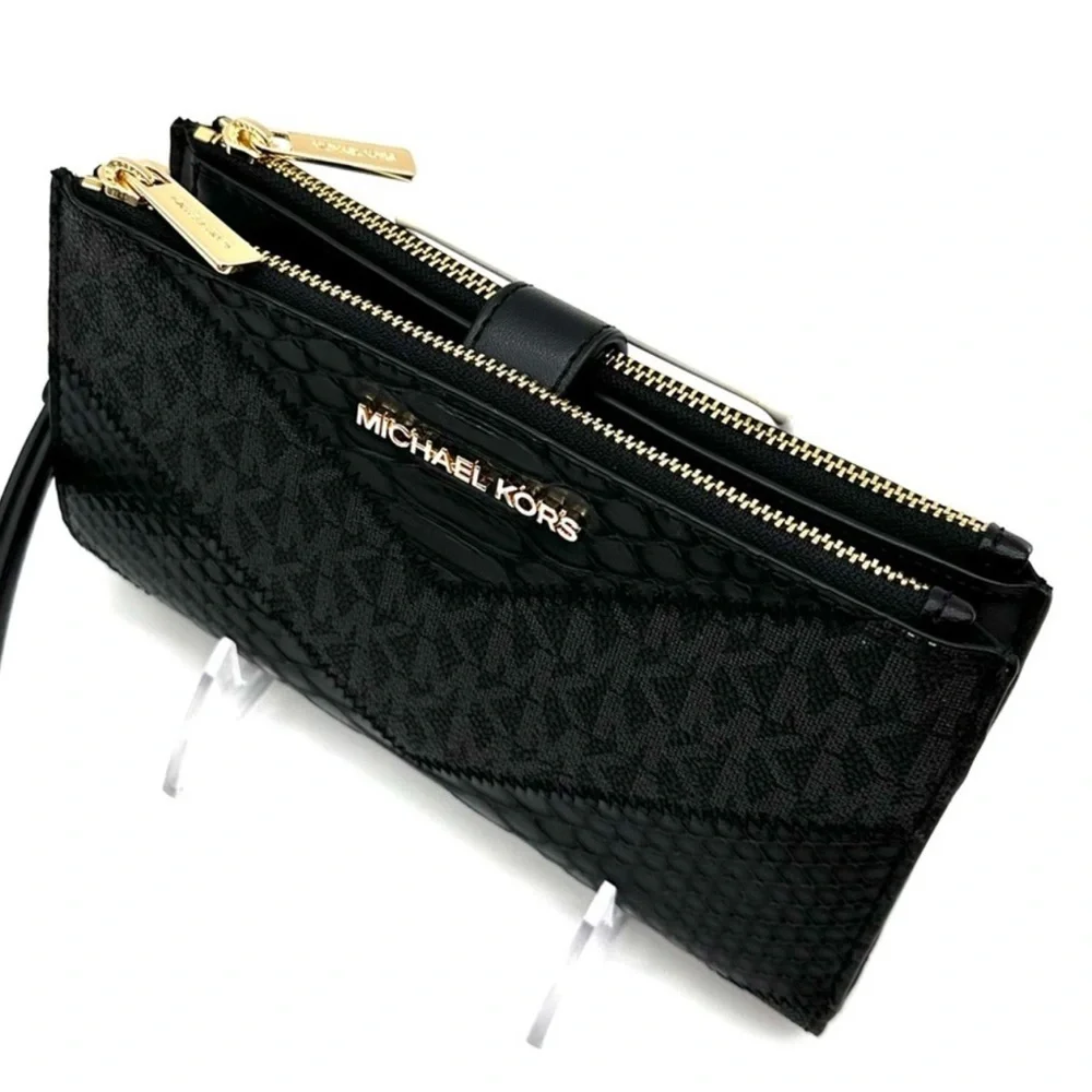 Michael Kors Large Double Zip Wallet Wristlet Black Multi